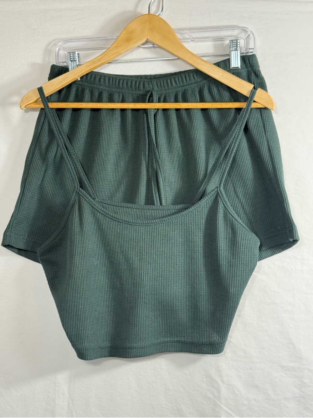 Waffle Knit PJ Tank and Shorts Set in Deep Green